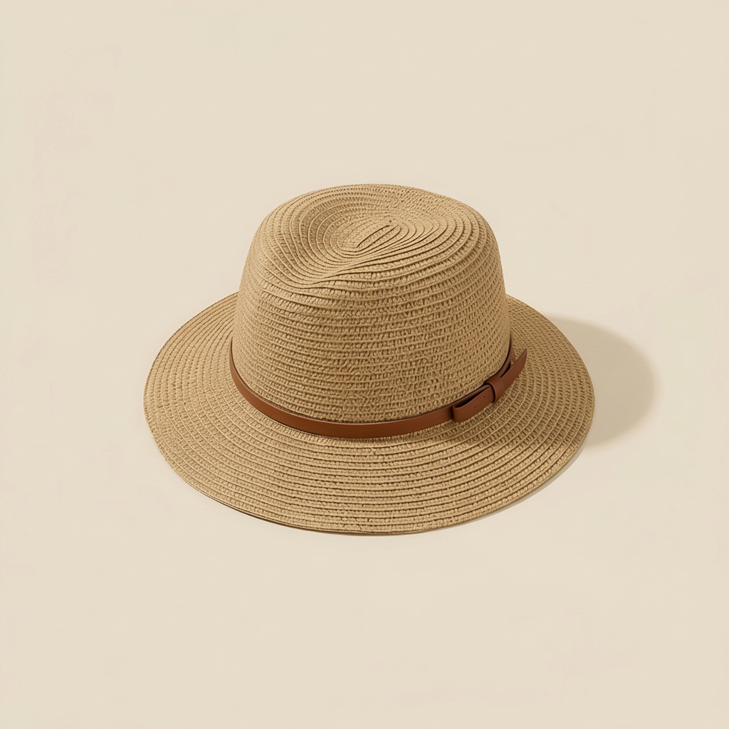 Elegant Belt Buckle Sunblock Braided Straw Hat (Beige)