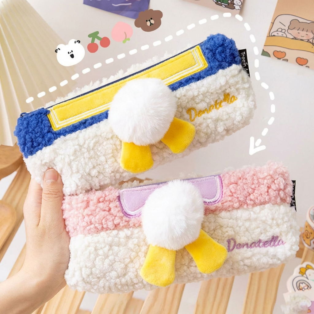 Cute Hairball Tail Plush Pencil Bag