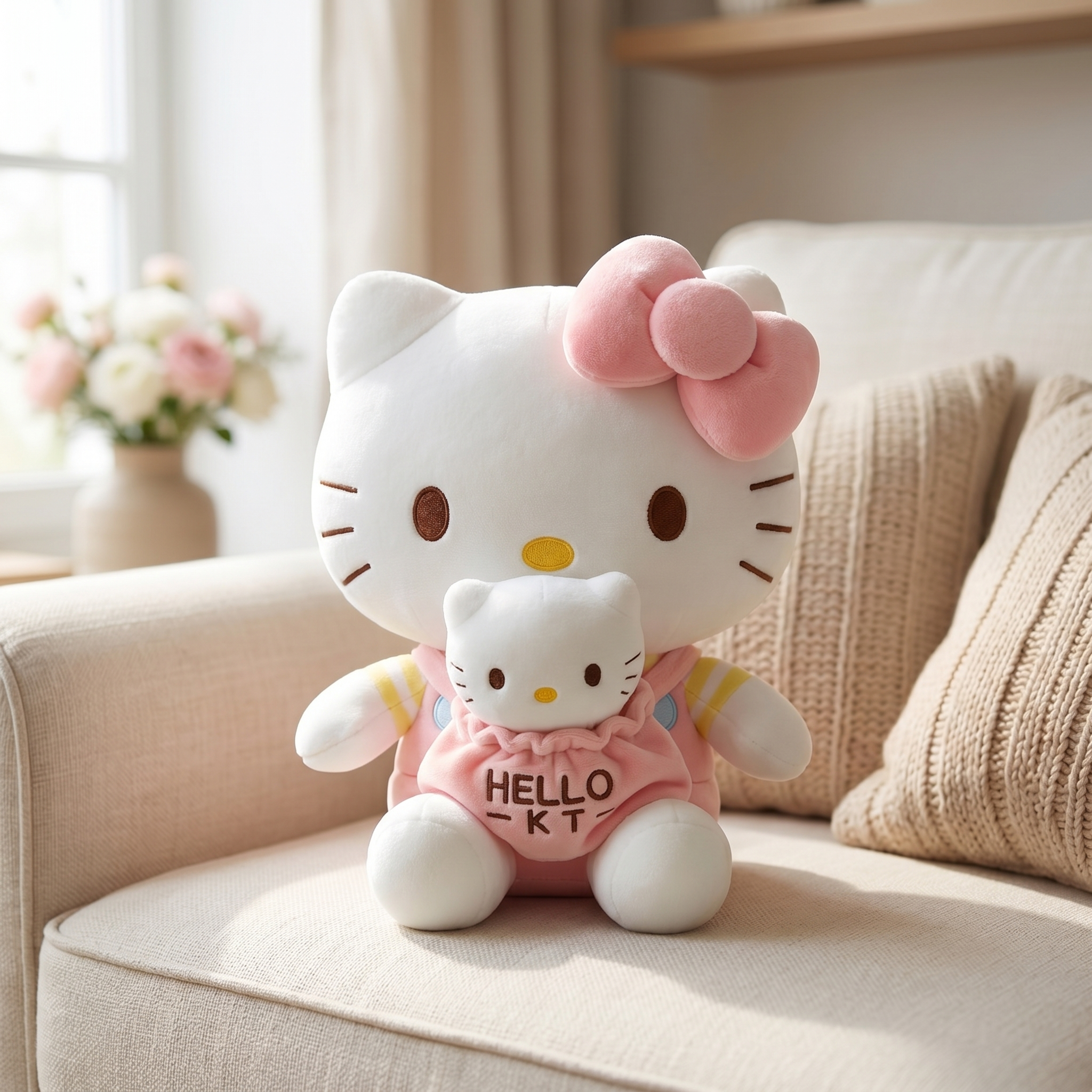Hello Kitty Bowknot Plush Doll 2PCS Set with Baby (XL)