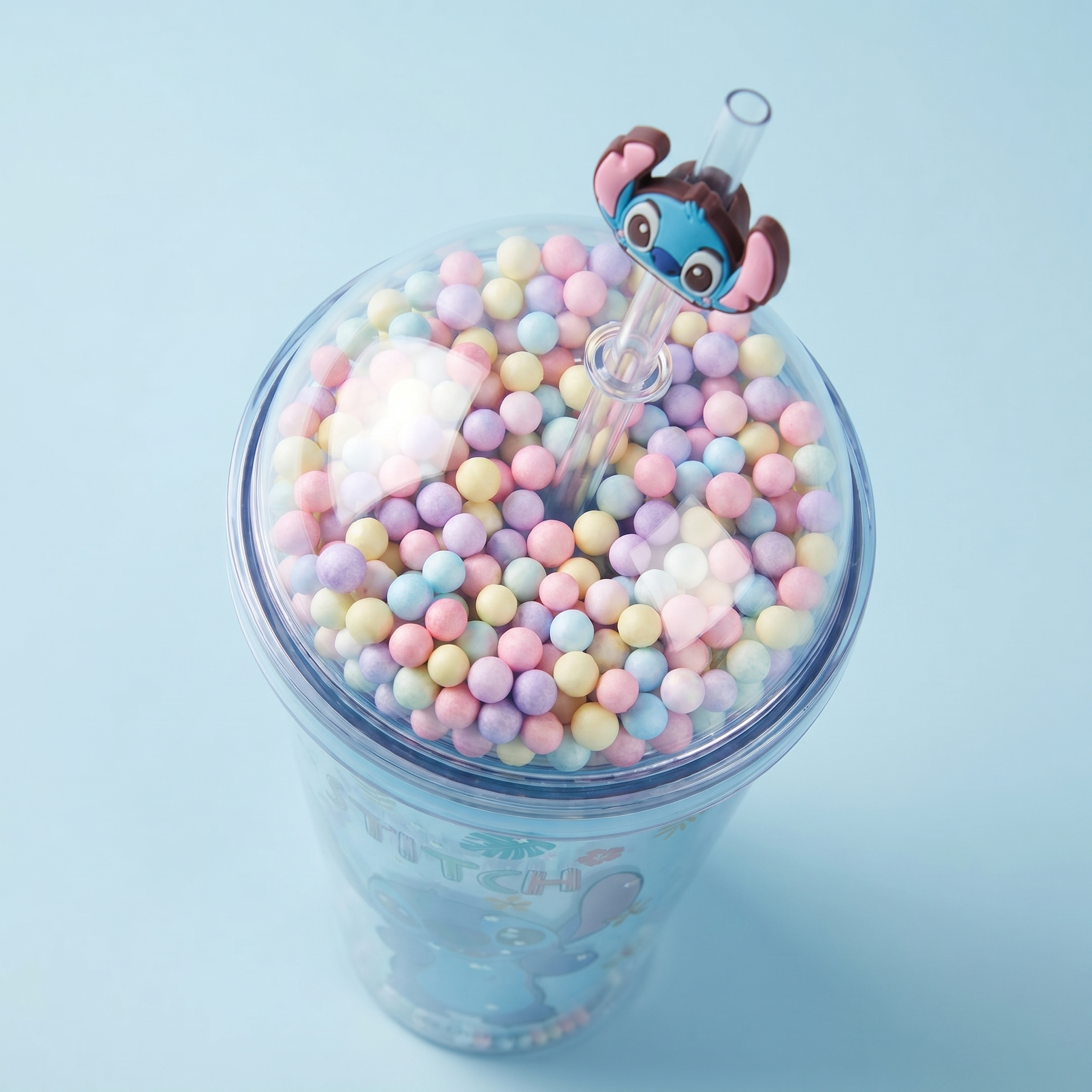 Stitch Bubbles Double-layer Straw Plastic Cup 450ml/15.22 fl.oz.