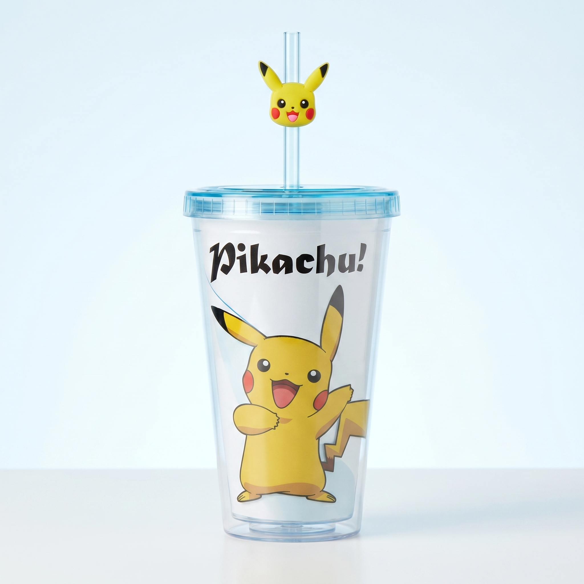 Pikachu Pokemon Double-layer Straw Plastic Cup 450ml/15.22 fl.oz.