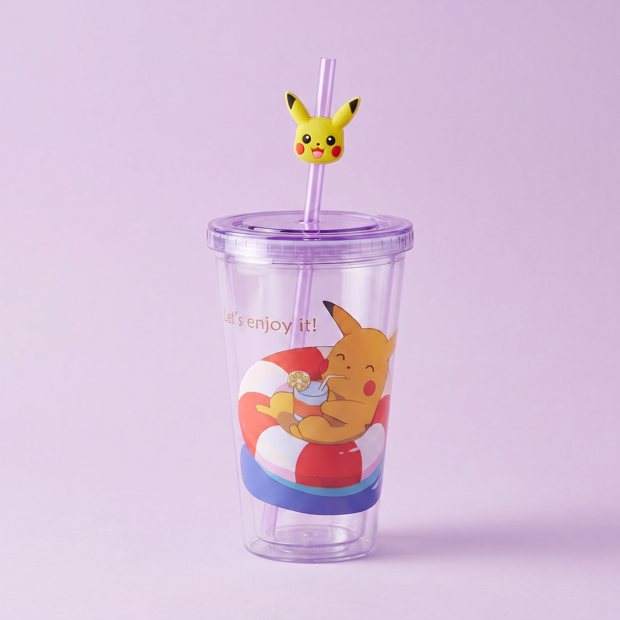 Pikachu Pokemon Double-layer Straw Plastic Cup 450ml/15.22 fl.oz.