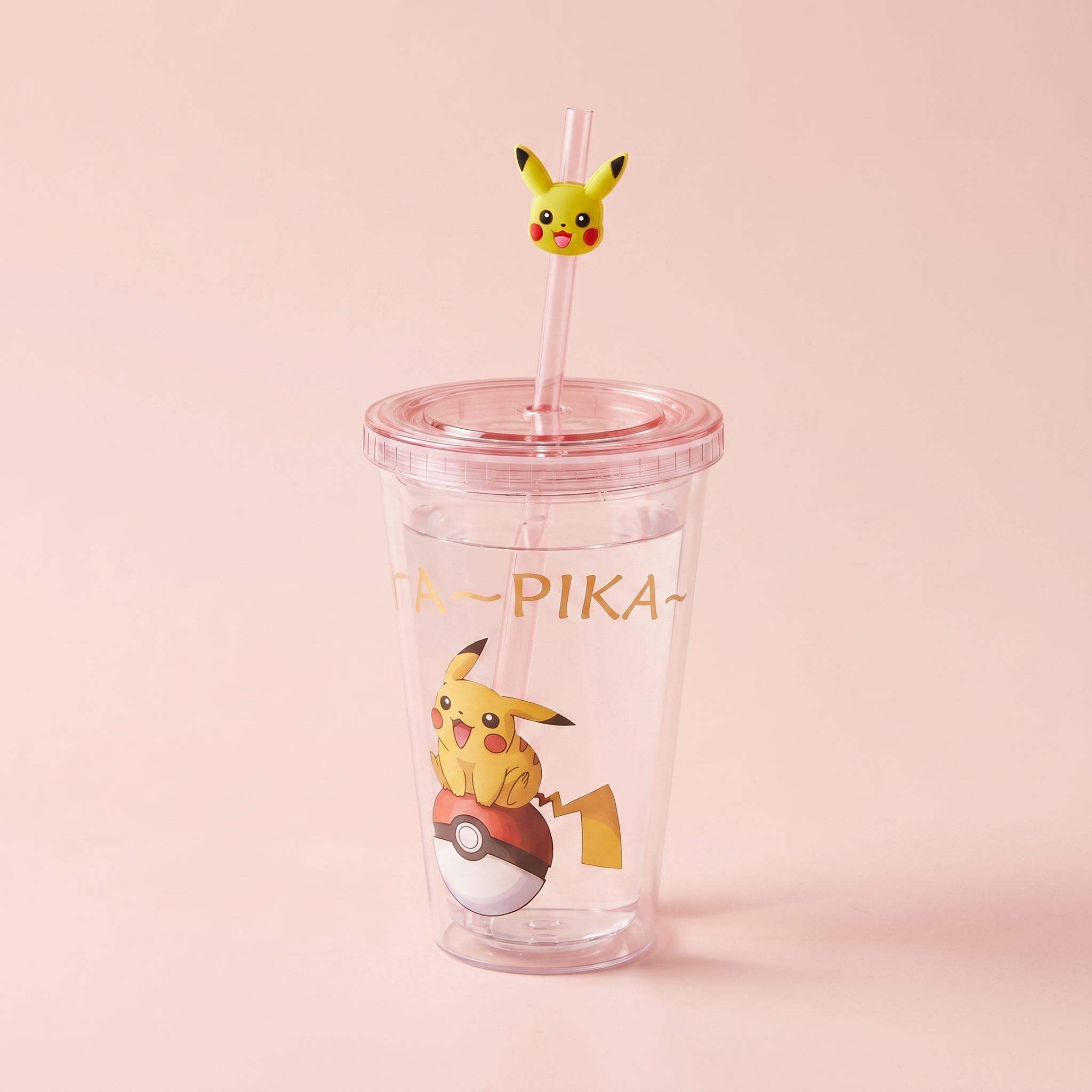 Pikachu Pokemon Double-layer Straw Plastic Cup 450ml/15.22 fl.oz.