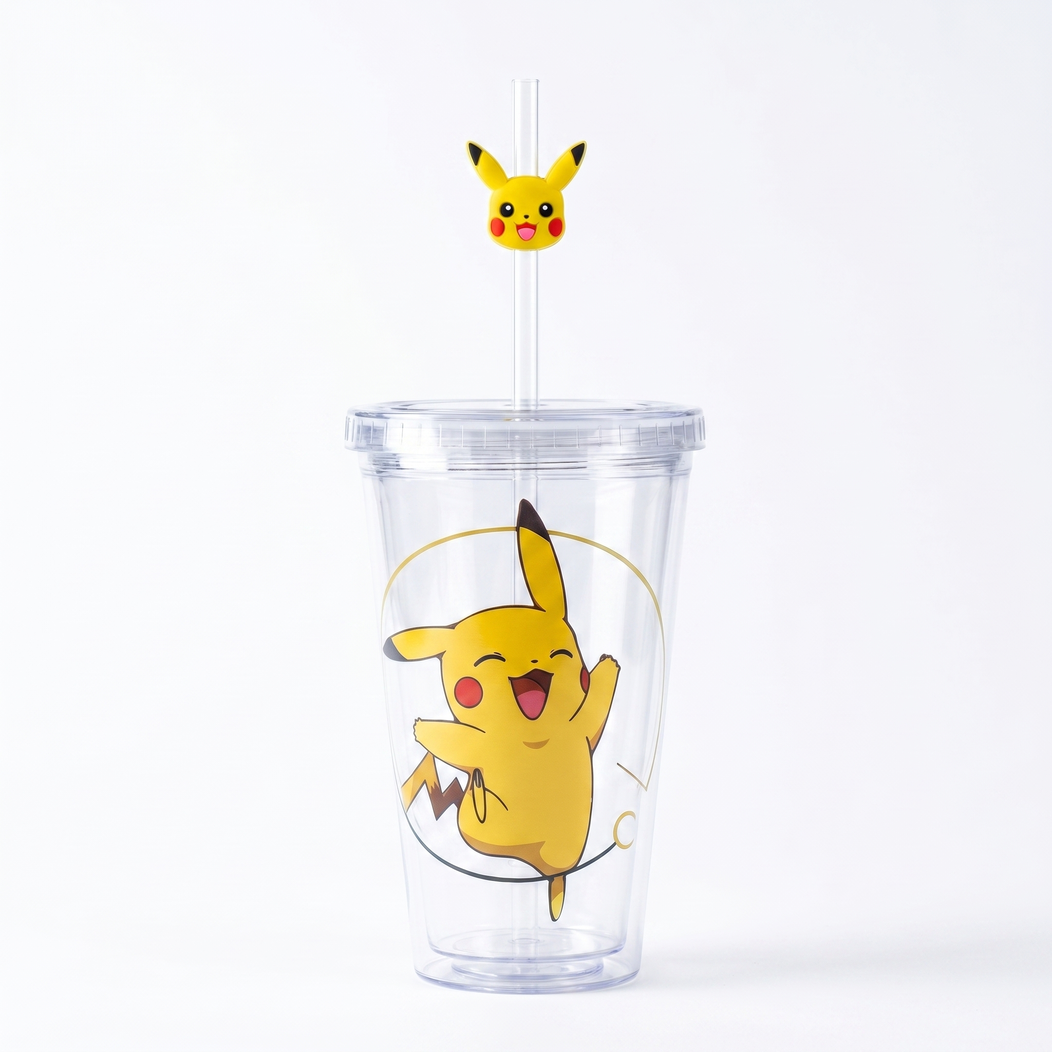 Pikachu Pokemon Double-layer Straw Plastic Cup 450ml/15.22 fl.oz.