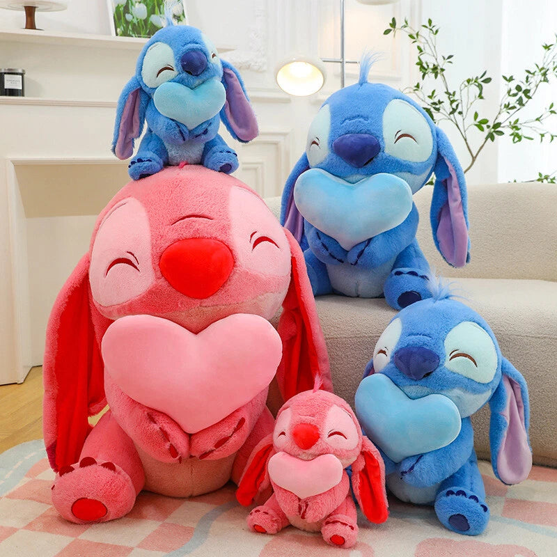 Stitch/Angel Hugging Heart Sitting Plush Doll (M)